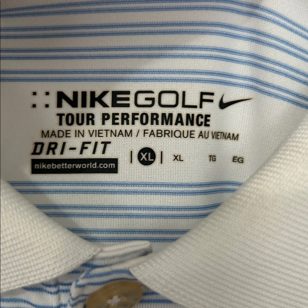 Nike Golf Tour Performance Mens Striped Polo Shirt size XL white blue